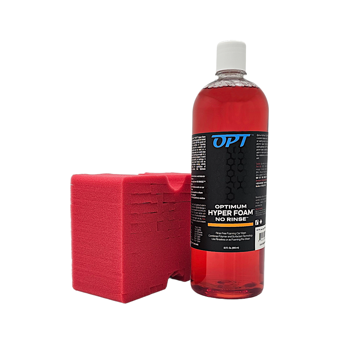 Optimum No Rinse Hyper Foam Rinseless Car Wash 32 oz. & Big Red Sponge