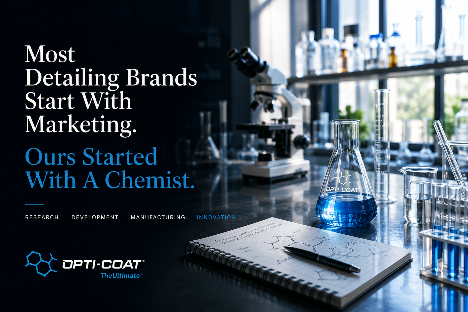 Laboratory setting with scientific equipment and Opti-Coat branding.