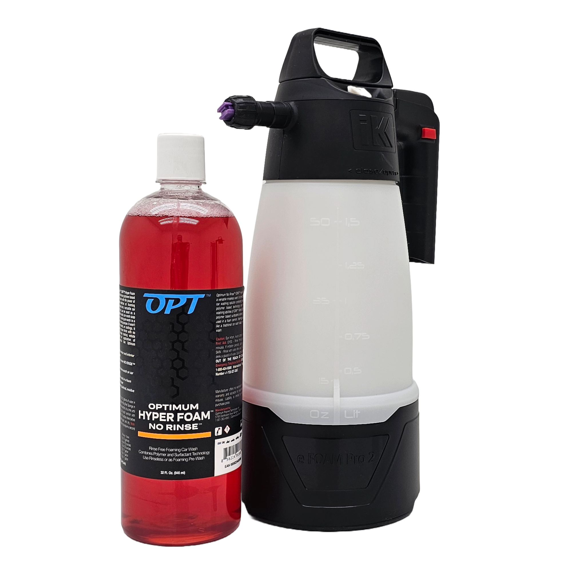 Optio Rinse Optimum No Rinse Hyper Foam Rinseless Car Wash 32 oz. & IK e Foam Pro ...